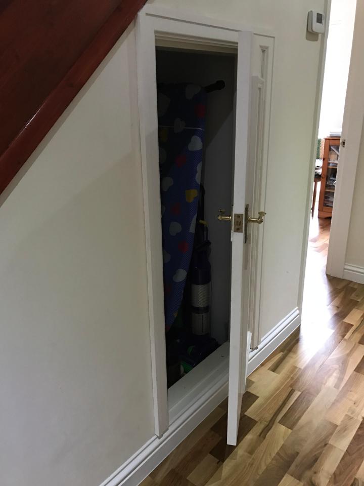  Terrified couple were bundled into this small cupboard for around 10 minutes after robbers barricaded them in