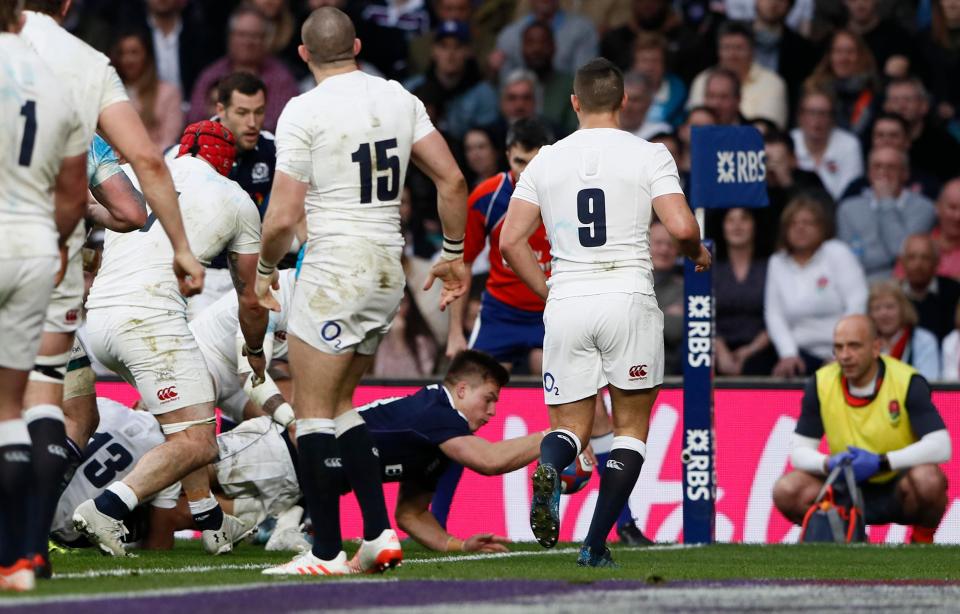 Huw Jones showed his flexibility to evade a couple of challenges and barge over for Scotland's second try