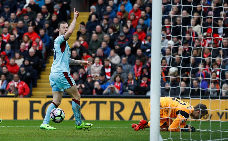  Ashley Barnes needed just seven minutes to give Burnley the lead against Liverpool