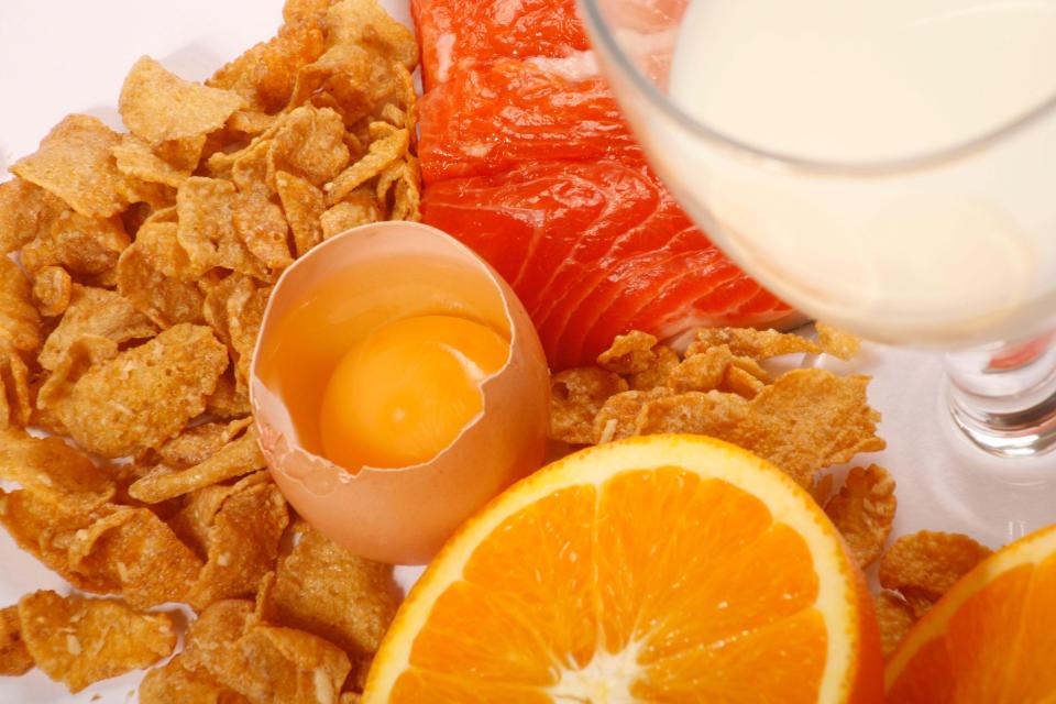  Salmon, egg yolks, oranges, milk and fortified cereals all contain vitamin D