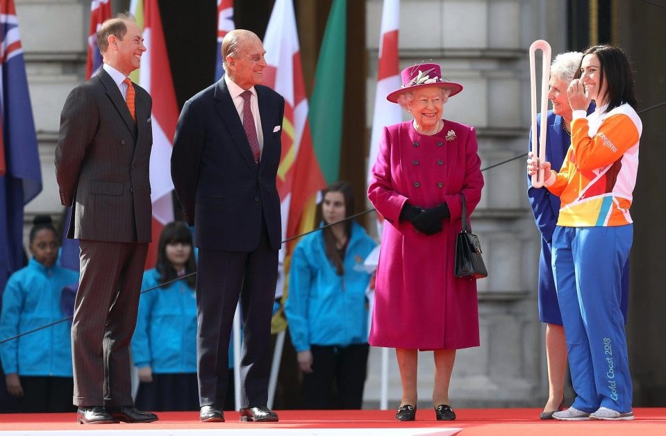  Prince Edward, Prince Phillip and The Queen enjoy a light-hearted moment with Commonwealth Games President Louise Martin and cyclist Anna Meares