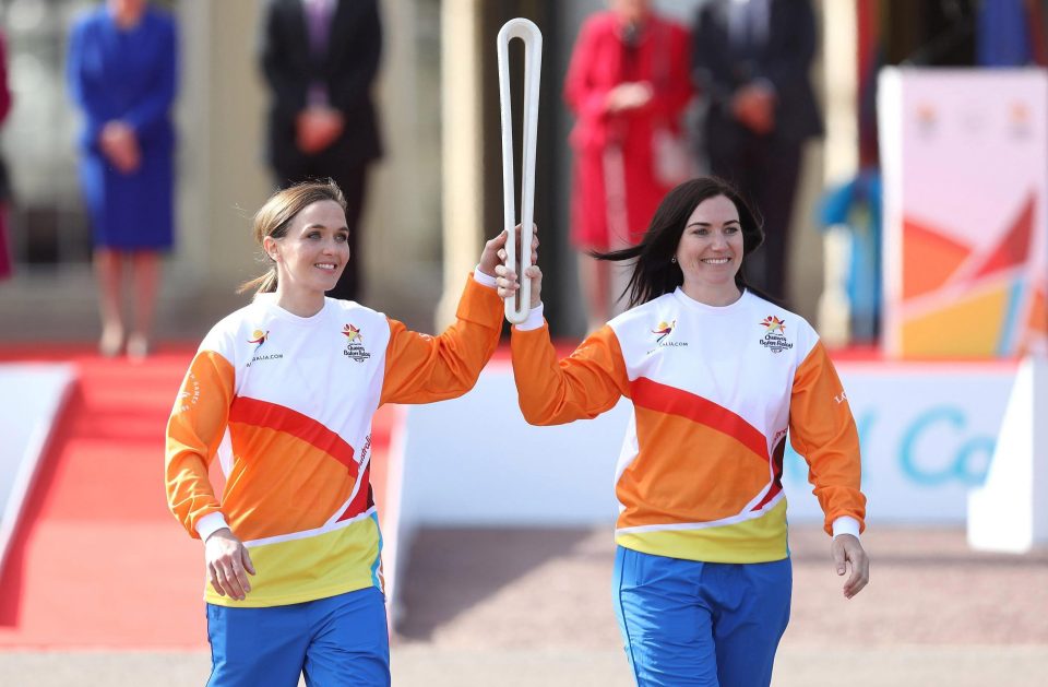  Pendleton and Meares clutch baton as it begins its journey to Australia