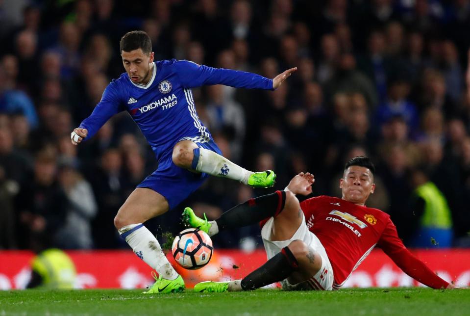  Hazard was bashed about by Jose Mourinho's Manchester United side