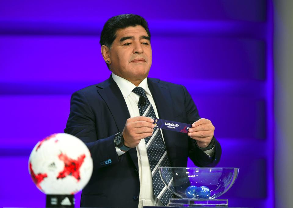 Diego Maradona was one of the men drawing the balls for the tournament