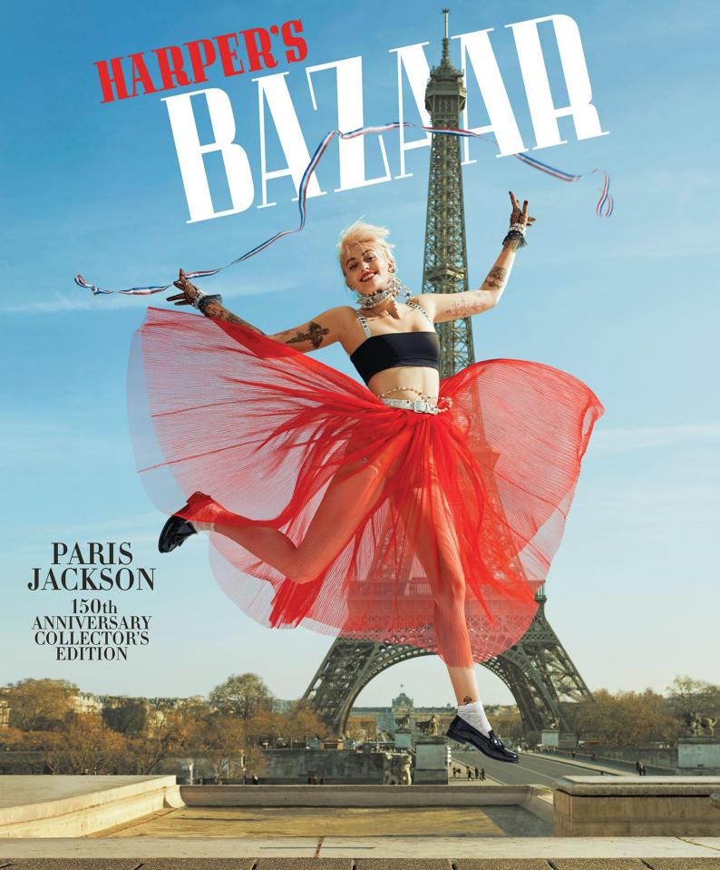  Jump for joy . . . Paris Jackson poses for Harper's Bazaar in colourful shoot