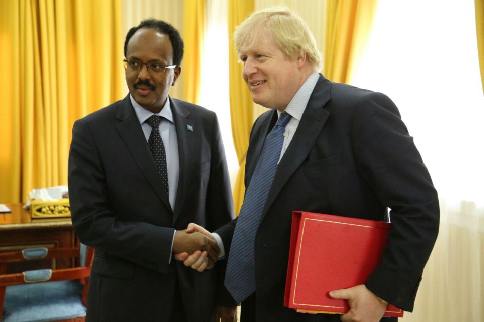 Boris Johnson, right, meeting the Somali President