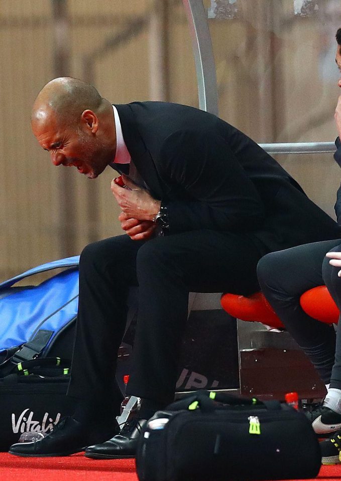  Pep Guardiola looked on in agony as his side were dumped out of the Champions League by Monaco