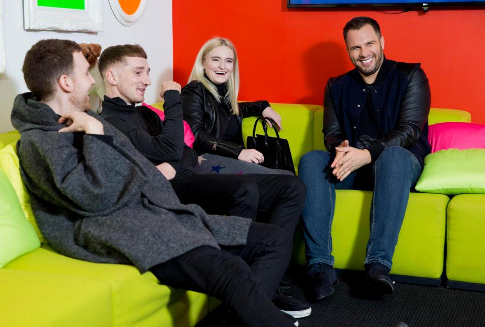  Clean Bandit's Grace Chatto and Jack and Luke Patterson chat with Dan Wootton at Bizarre HQ