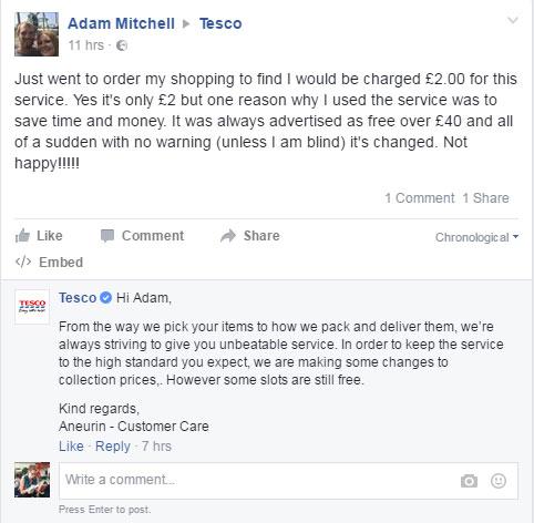  Unhappy customers took to Facebook to complain about the changes and were met with a standard reply from Tesco