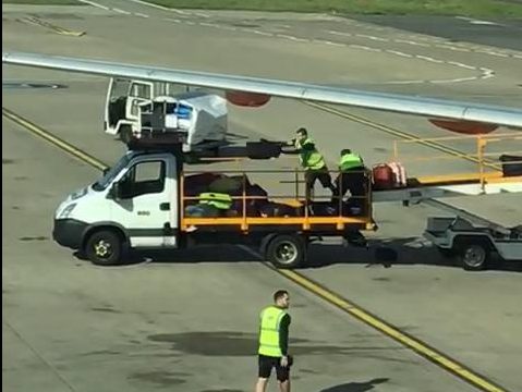 Jason said he couldn't believe his eyes when he saw the baggage handlers