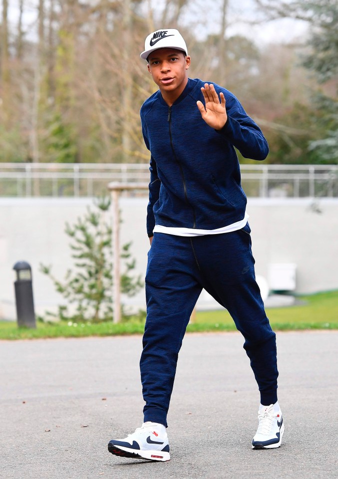 Mbappe is pictured arriving at Clarefontaine to link up with the national squad