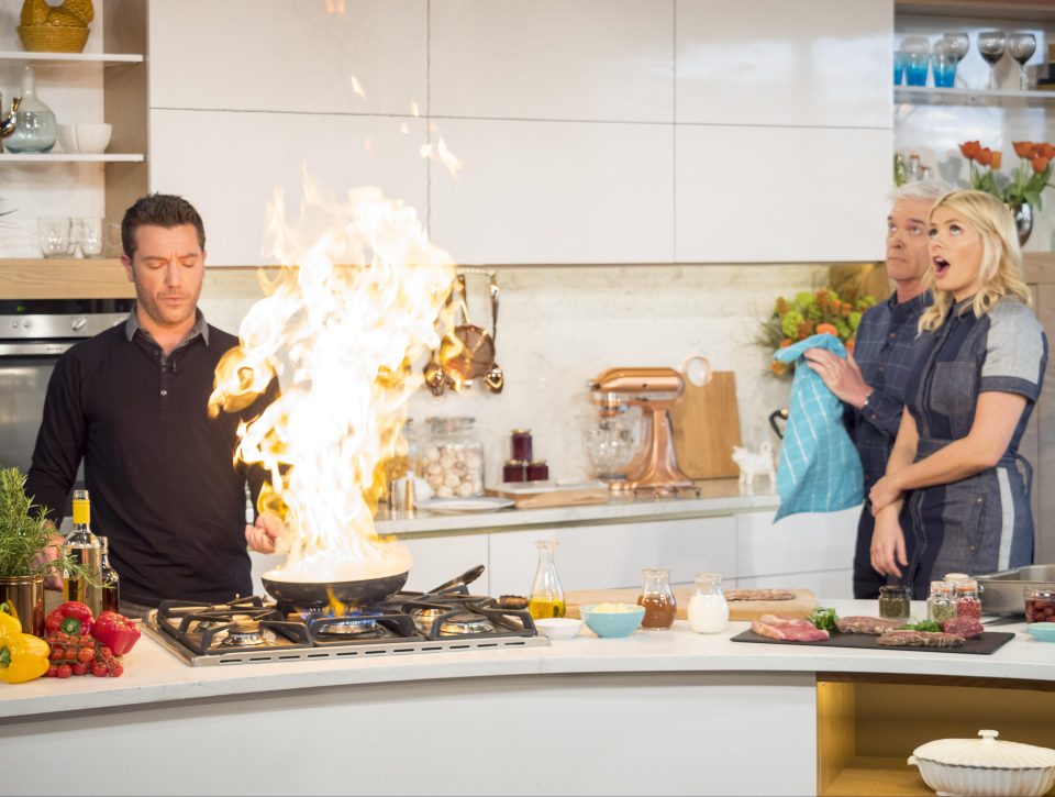  Holly Willoughby couldn't hide her terror as she watched Gino D'Acampo create a huge flame during his cooking segment