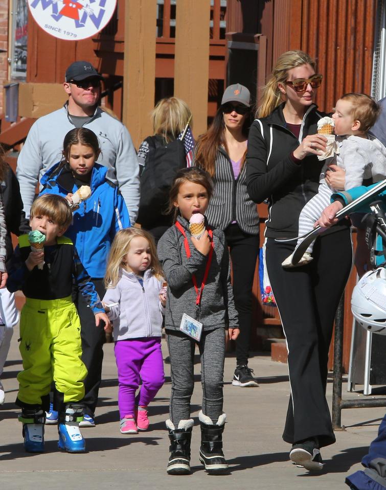  Close-knit ... the First Family took in the sights in Aspen after a morning filled with skiing