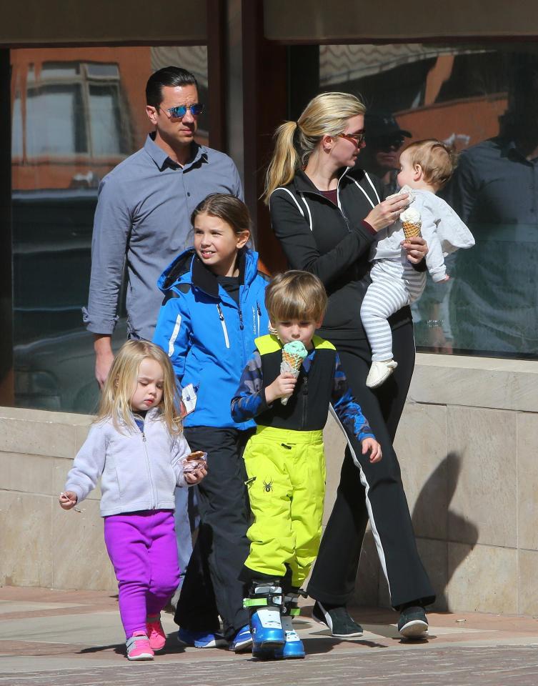  Happy family ... mum Ivanka Trump was snapped with her kids Arabella and Theo Kushner and niece and nephew Chloe and Spencer Trump