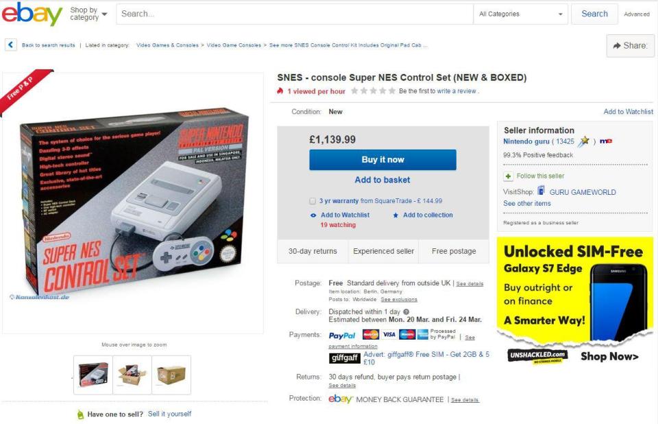  This SNES is on sale for £1,139 on eBay