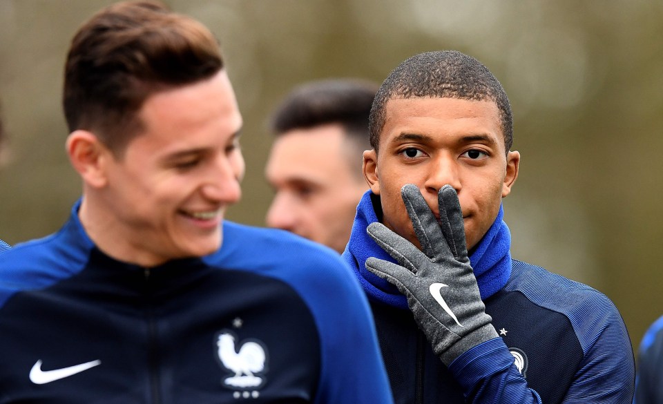 Kylian Mbappe in training with the France squad at Clairfontaine