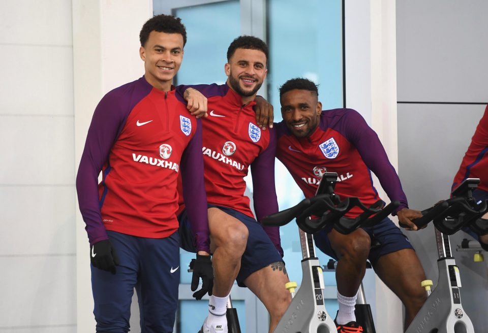 Dele Alli, Kyle Walker and Defoe looked to be in good spirits