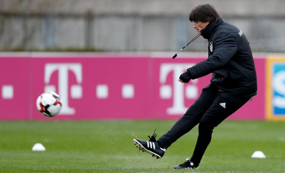 Long-serving Germany boss Joachim Low gets involved in training