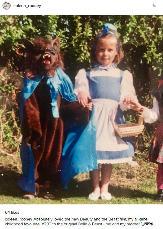  Coleen Rooney declared her love for the new Beauty and the Beast film by sharing an adorable throwback snap of her and her brother dressed as the two lead characters