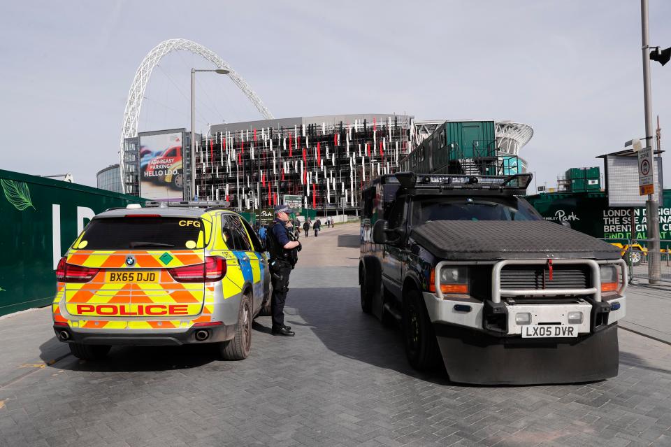  Armoured cars were on scene at Wembley Way as police stepped up security ahead of England's clash with Lithuania