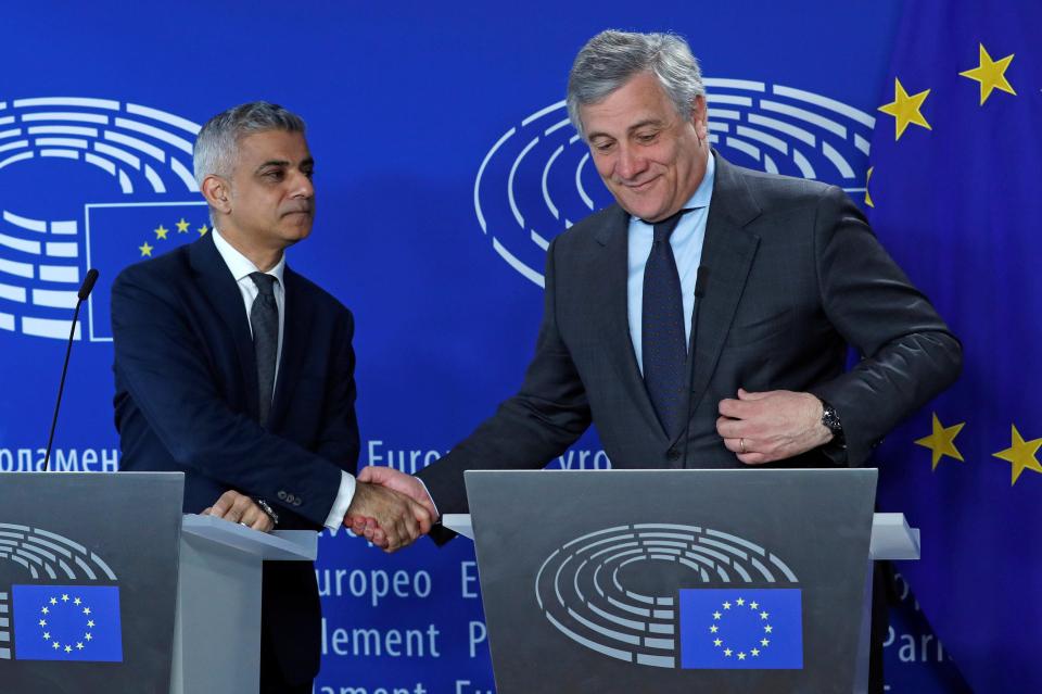  He was welcomed by the European Parliament President Antonio Tajani