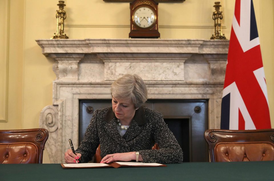  Theresa May signed the official letter invoking Article 50 on Tuesday