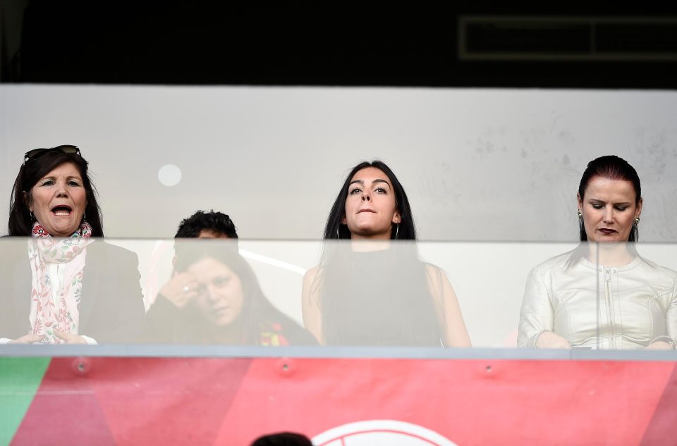  Ronaldo's mum Dolores Aveiro, girlfriend Georgina Rodriguez (second from right) and sister Elma Aveiro (right)were in the stands