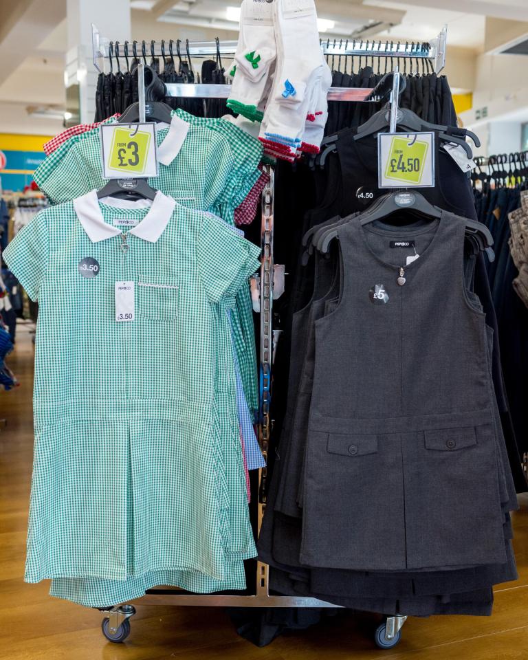  Summer dresses for school come in at just £3, while a grey pinafore will cost £4.50