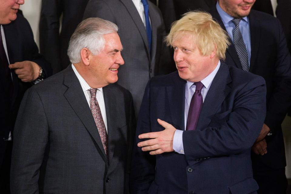  Boris Johnson chats with US Secretary of State Rex Tillerson in a Nato foreign ministers photo op