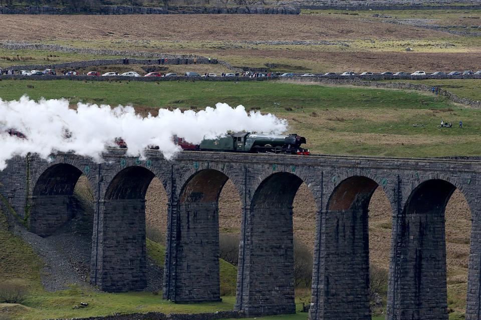 The Flying Scotsman is marking the reopening of the Settle-Carlisle line, which was severed in Cumbria in February 2016 