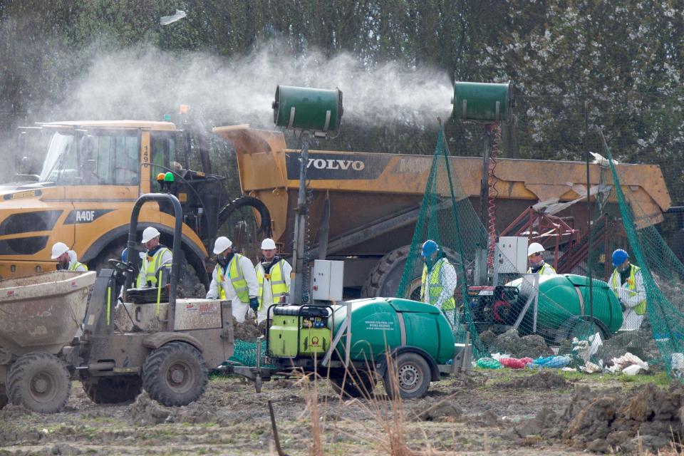  Police continue the search using massive fans that spray out a bubblegum scent to mask the smell at a dump