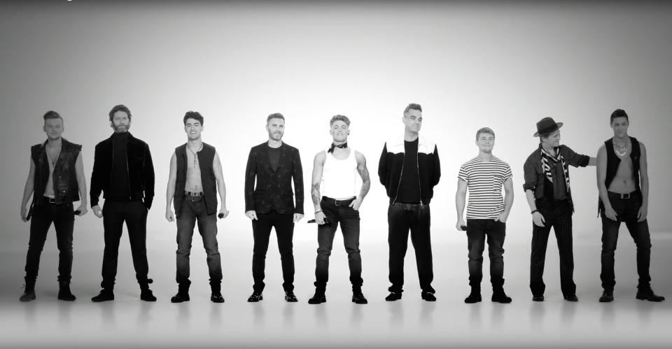  To wet the appetite of fans, Take That members Gary, Howard, Mark and Robbie made a trailer for The Band along with the five young charges