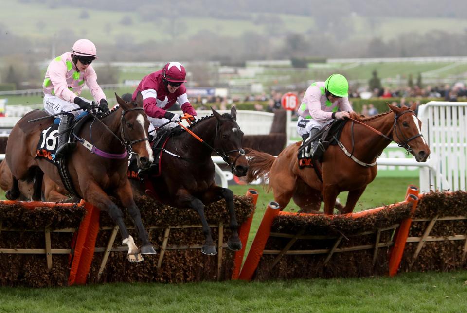  Apple's Jade (centre) held off the challenge of the Mullins pair at Cheltenham