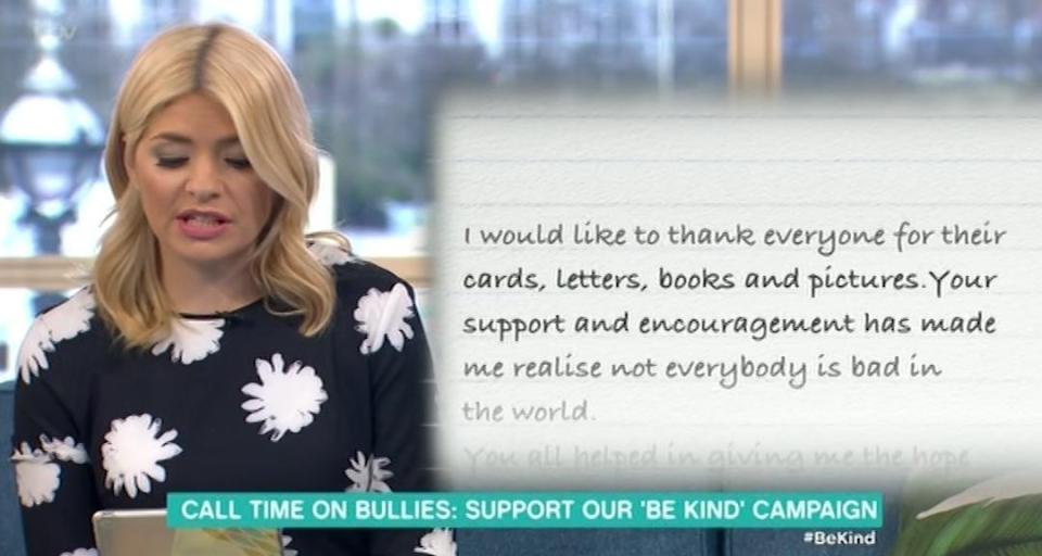  Holly Willoughby opened This Morning with an inspirational letter from a boy who had been helped by the Be Kind campaign