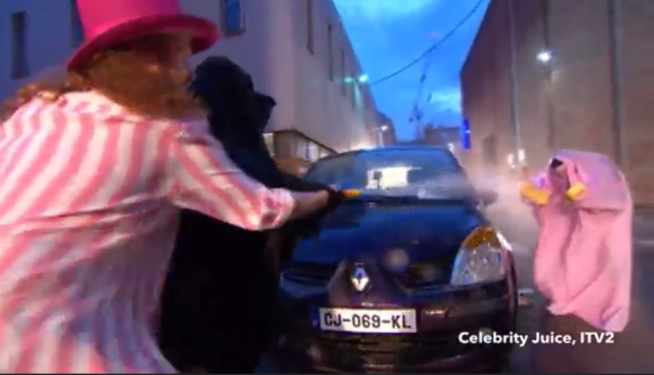  Keith Lemon gives her a helping hand as he get Gino drenched