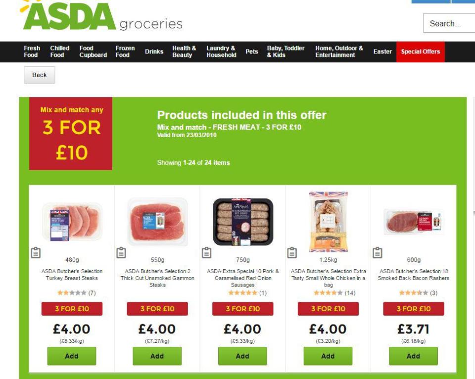  Asda have mix and match on meat where shoppers can get 3 for £10