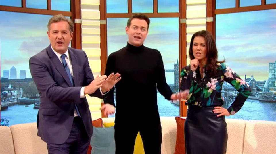  The TV host was seen dancing with Piers Morgan and Susanna Reid in the Good Morning Britain studio