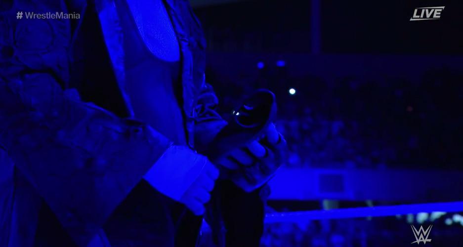 The Undertaker took off his gloves and placed them in the centre of the ring