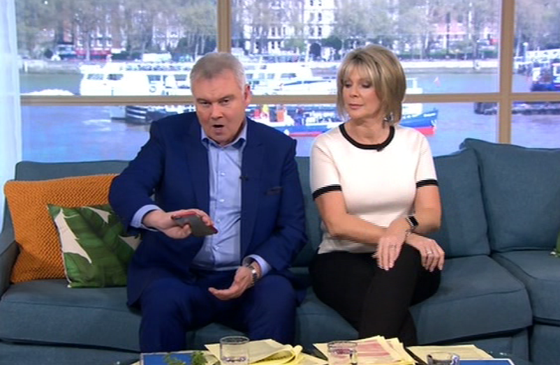  Eamonn Holmes spotted his wife Ruth Langsford getting a text which read, "Hey Baby", on This Morning