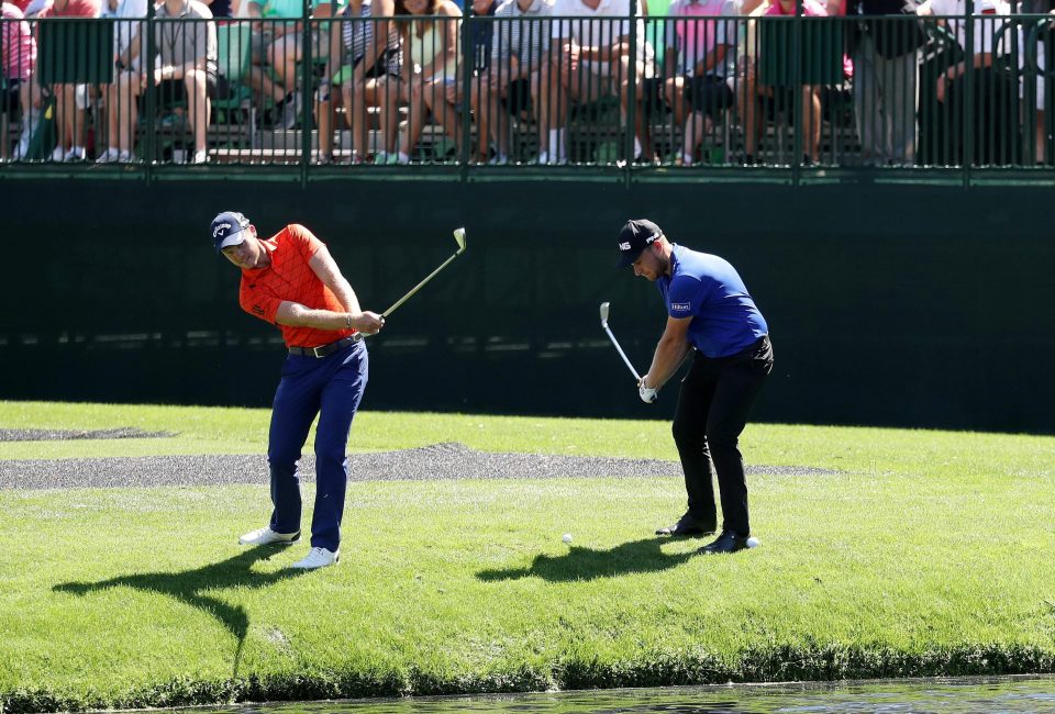  Danny Willett and Tyrrell Hatton hit their simultaneous skim shots