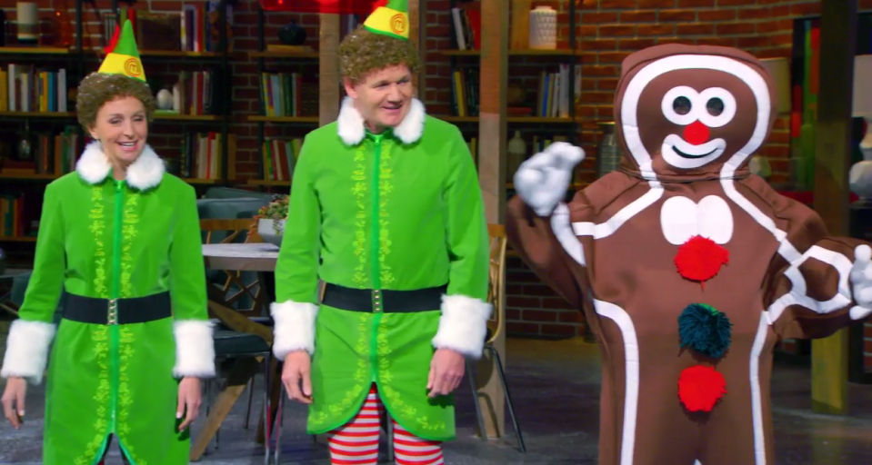  Gordon Ramsay and Christina Tosi look bemused at their gingerbread pal