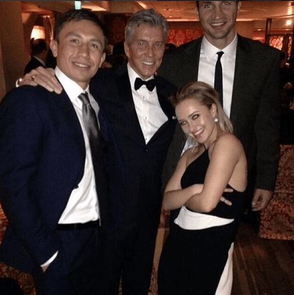  Klitschko and Panettiere pose with Gennady Golovkin and Michael Buffer