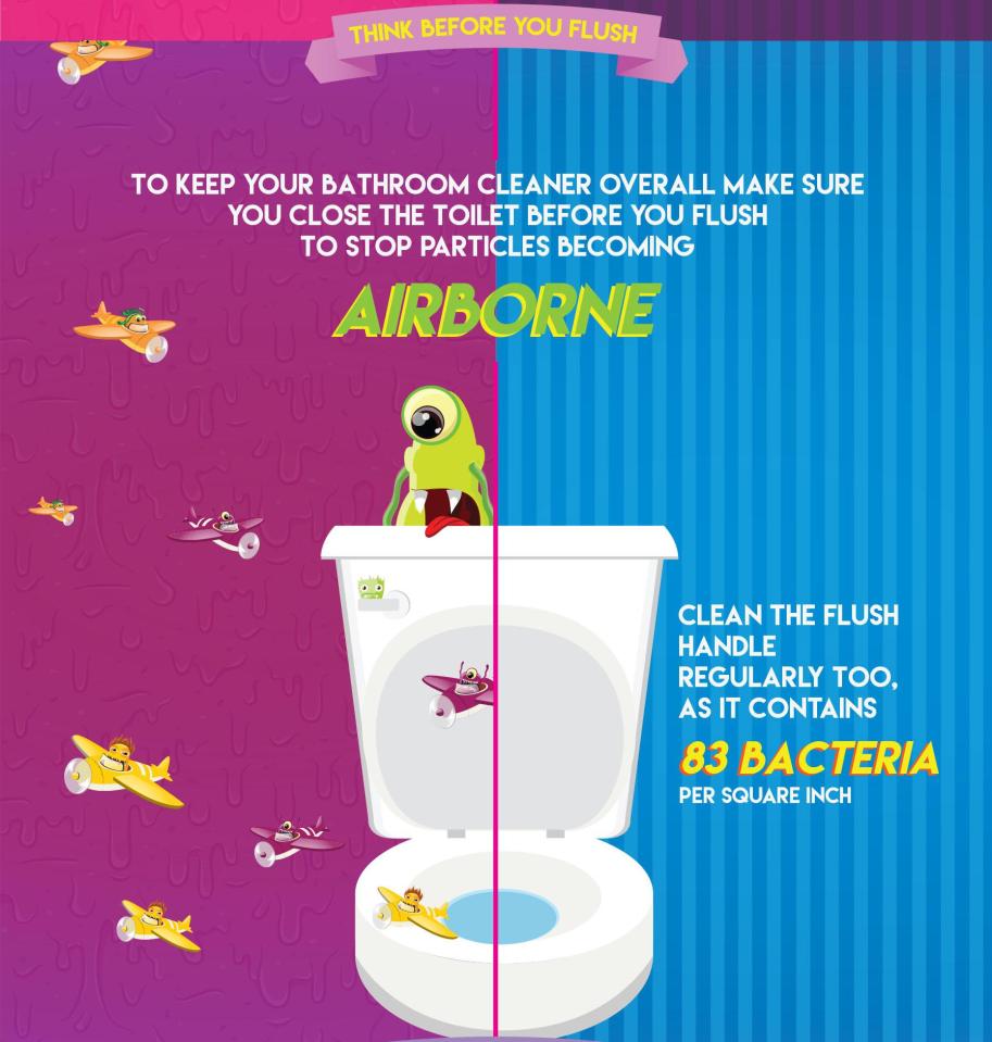  You're also at risk from airborne germs, so close the loo lid