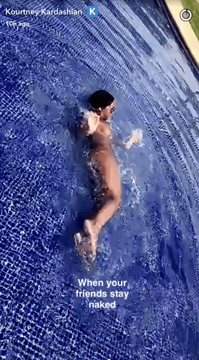  Kourtney Kardashian shared this short clip of a brunette skipping dipping in their pool