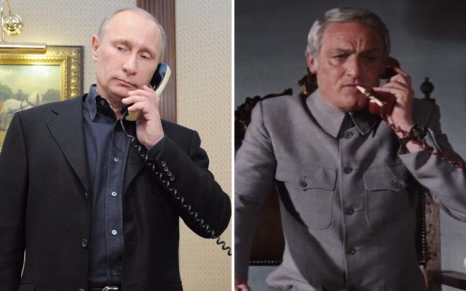  Taking a phone call during his during his 2012 election campaign, Putin bears a striking resemblance to Charles Grey's 1971 version of Blofeld in Diamonds Are Forever