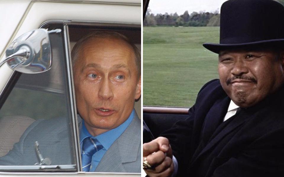  Even Goldfinger's hat-throwing henchman Oddjob from the 1964 film could pass as Putin's twin as they stare out of car windows