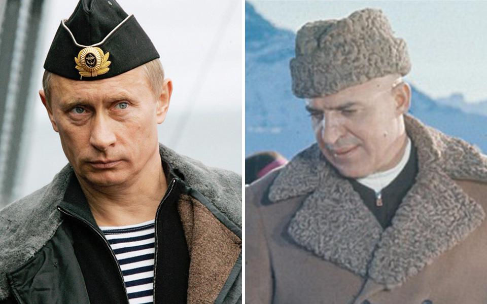  Putin dons traditional Russian naval gear and again resembles a version of scheming madman Blofeld in Oh Her Majesty's Secret Service (1969)