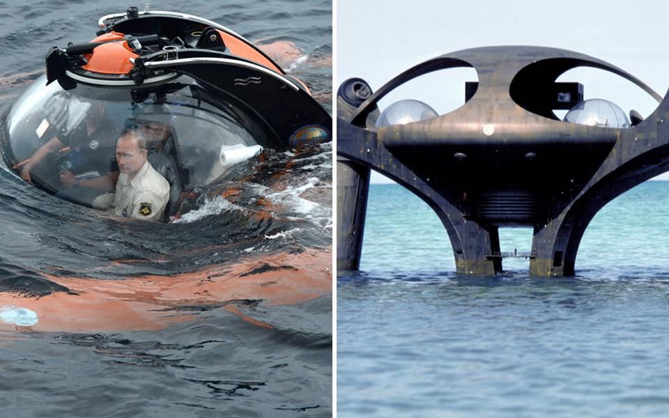  Here Putin plunges into the Black Sea inside a C-Explorer 3 submarine, possibly to gain access to megalomaniac Karl Stromberg's underwater lair (right) - dubbed 'Atlantis' in 1977's The Spy Who Loved Me