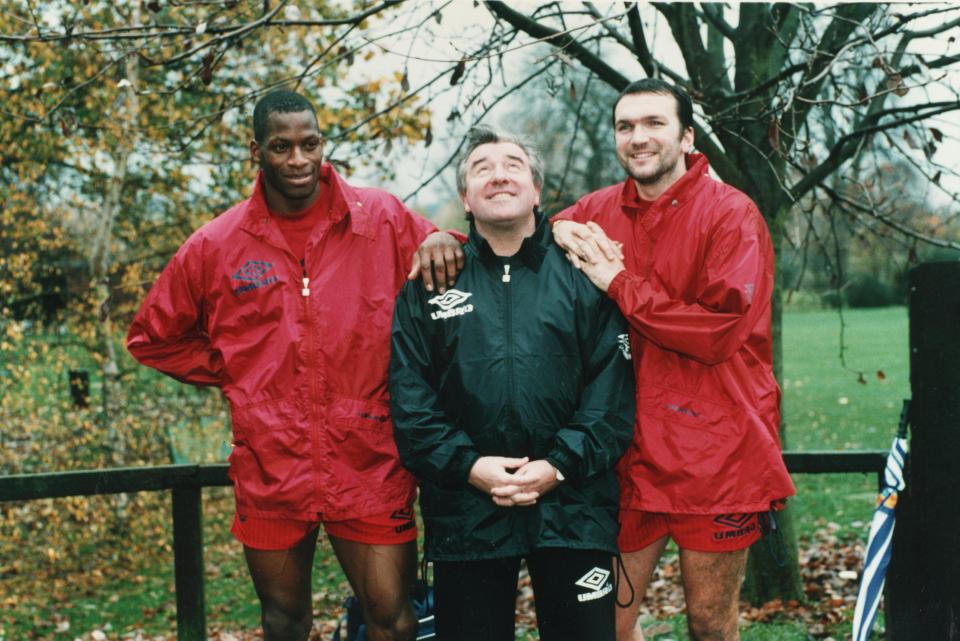  The former England defender poses alongside then England boss Terry Venables and Neil Ruddock in 1994