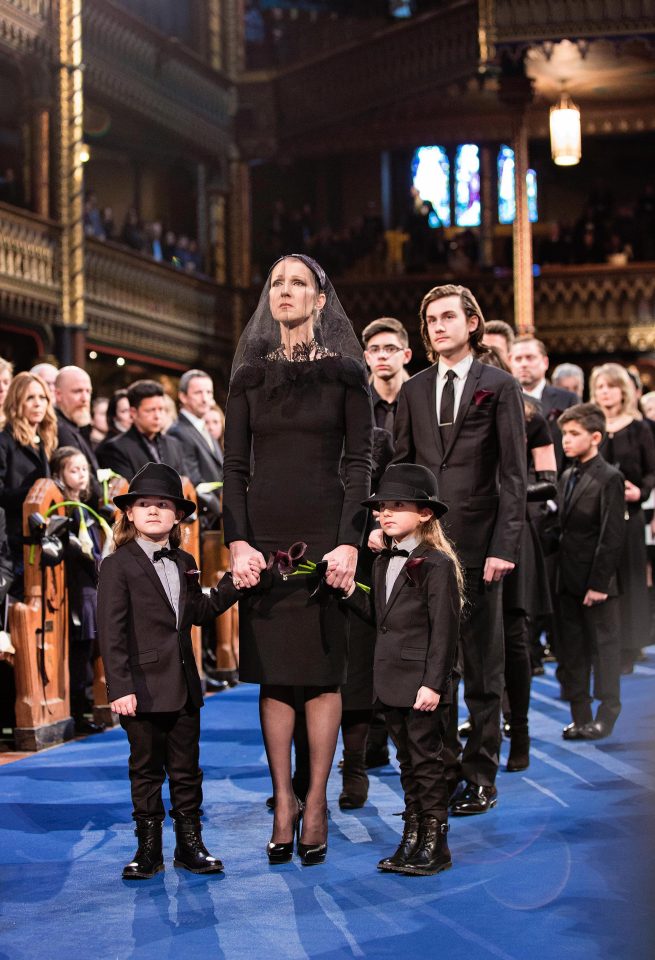  Celine with eldest son Rene-Charles Angelil and twins Eddy and Nelson Angelil at the funeral last year